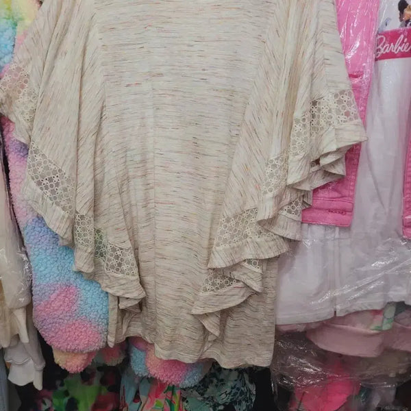 [BUNJANG] Melange Round Neck Lace Sleeve Top / 메란지 라운드넥 레이스 소매 수입