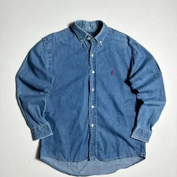 [BUNJANG] Polo Ralph Lauren Basic Pony Embroidery Button-Down Denim Shirt / 폴로 랄프로렌 베이직 포니 자수 버튼다운 데님 셔츠 R3602
