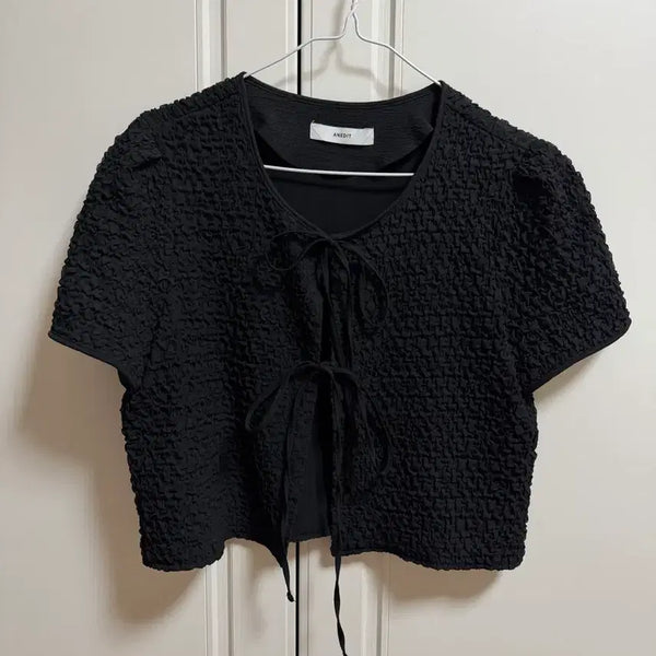 [BUNJANG] ANEDIT Black Embossing Ribbon Cardigan / ANEDIT 블랙 엠보싱 리본 가디건