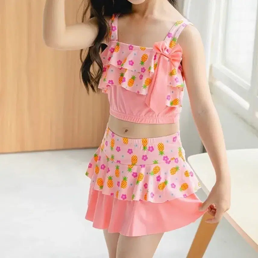 [BUNJANG] Girls Pineapple Pattern Frill Swimsuit / 여아 수영복