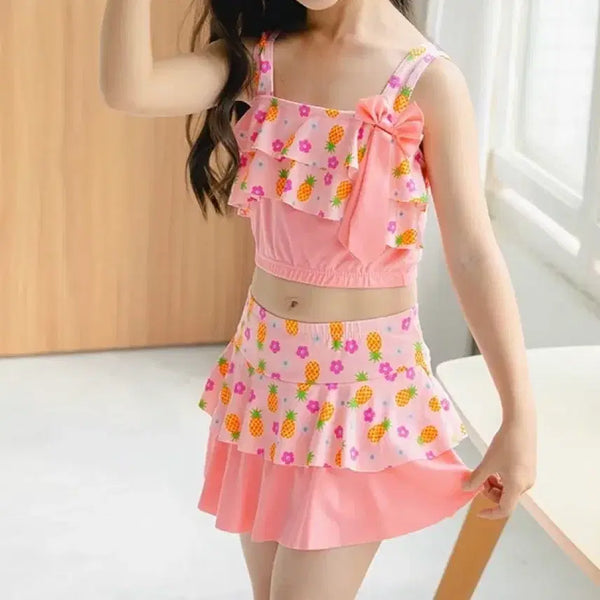 [BUNJANG] Girls Pineapple Pattern Frill Swimsuit / 여아 수영복