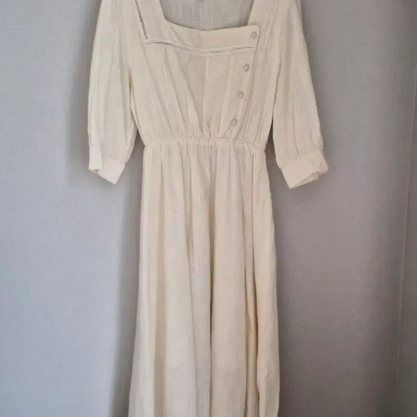 [BUNJANG] Ivory Square Neck Long Dress / 아이보리 스퀘어넥 롱원피스