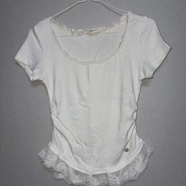 [BUNJANG] White Lace T-Shirt / 화이트 레이스 티셔츠