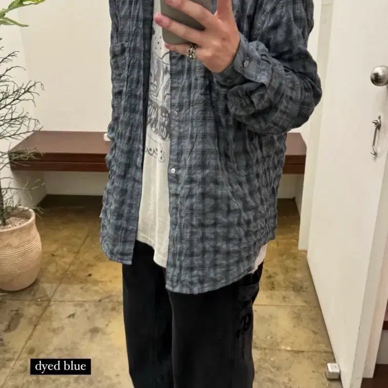 [BUNJANG] Polytelure Country Check Shirt Dyed Blue / [4] 폴리테루 컨트리 체크셔츠 다이드블루