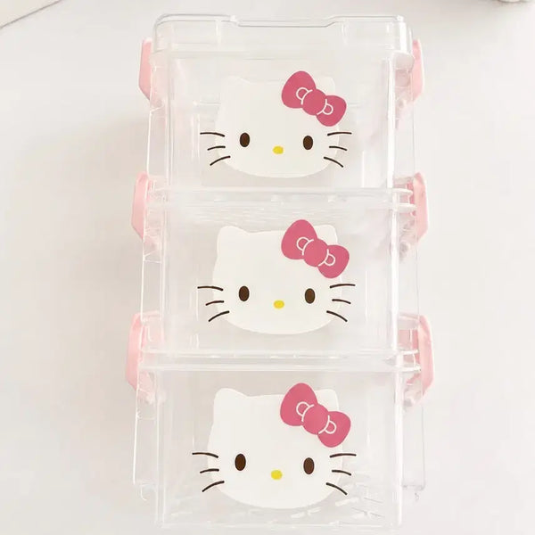 [BUNJANG] Hello Kitty Transparent 3-Tier Storage Box Set (New) / 헬로키티 투명 수납함 3단 세트(새상품)