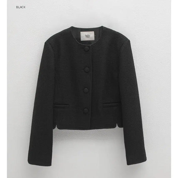 [BUNJANG] Atelier Nine Mock Round Neck Crop Tweed Jacket Black / 아틀리에 나인 모크 라운드 넥 크롭 트위드 자켓 블랙