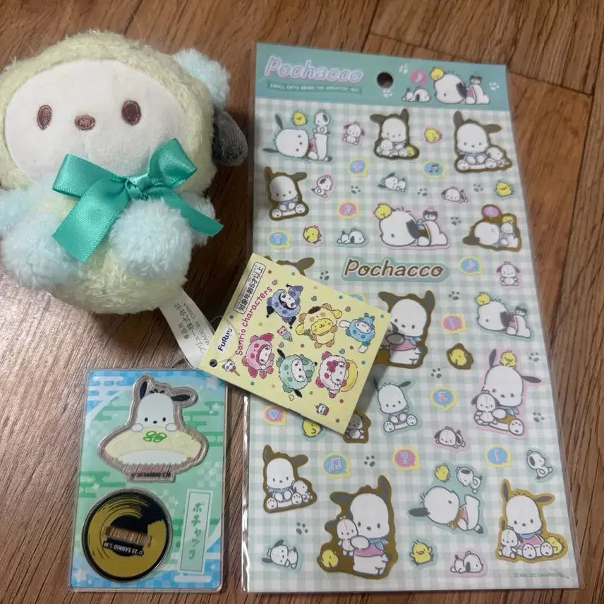 [BUNJANG] Sanrio Pochacco Doll & Sticker Bundle Set / 산리오 포차코 인형 스티커일괄