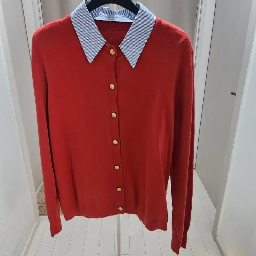 [BUNJANG] Red Knit Cardigan Shirt Collar / 빨간색 니트 가디건 셔츠 카라.새상품