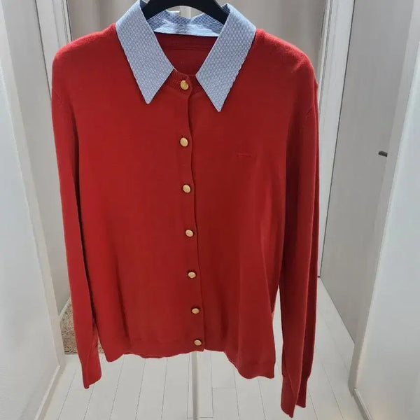 [BUNJANG] Red Knit Cardigan Shirt Collar / 빨간색 니트 가디건 셔츠 카라.새상품