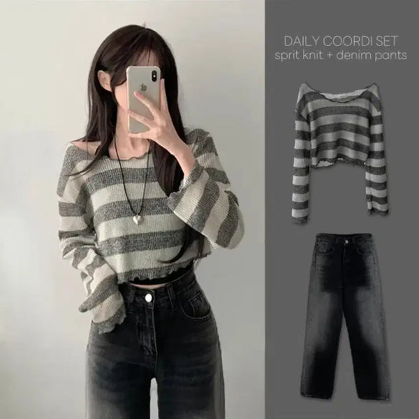[BUNJANG] Ably Wave Stripe Knit / 에이블리 물결 단가라 니트