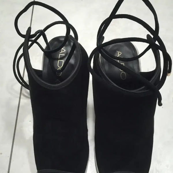 [BUNJANG] ALDO Black Suede Open Toe Ankle Strap Heels (230) / 알도(ALDO) 블랙 스웨이드 오픈토 앵클 스트랩 힐 230