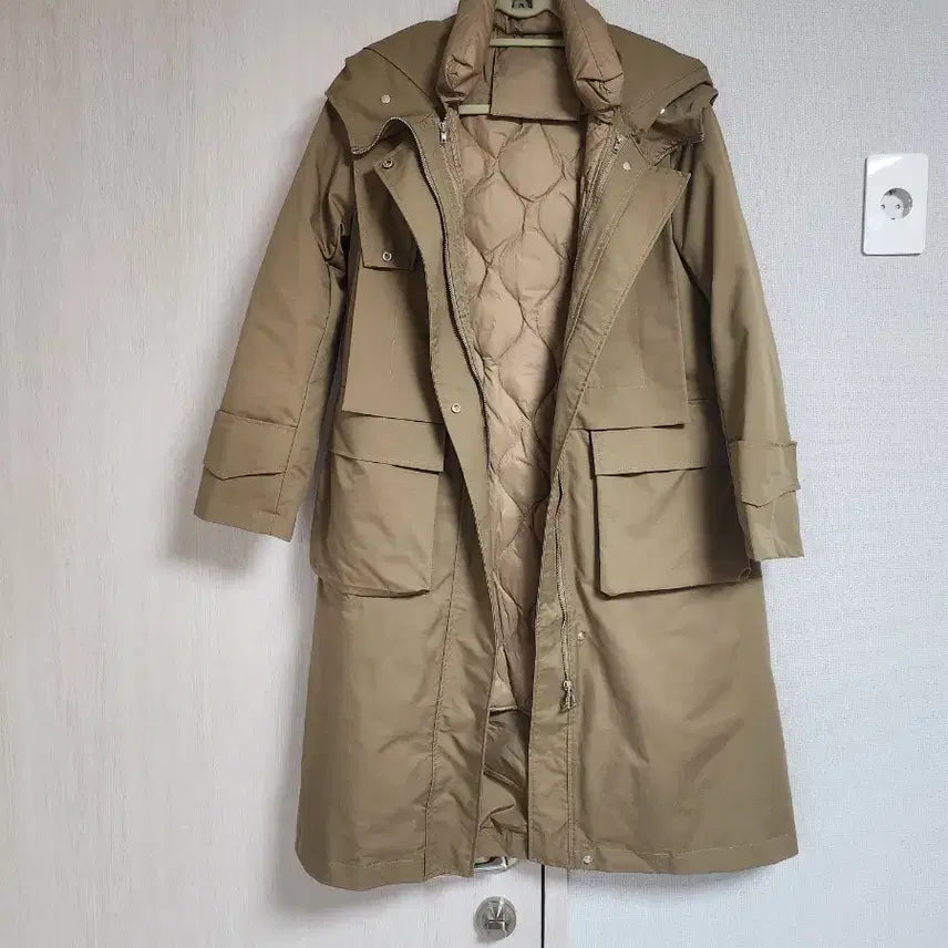 [BUNJANG] Beige Quilting Lined Long Padded Coat / 베이지 퀼팅 안감 롱패딩.새상품