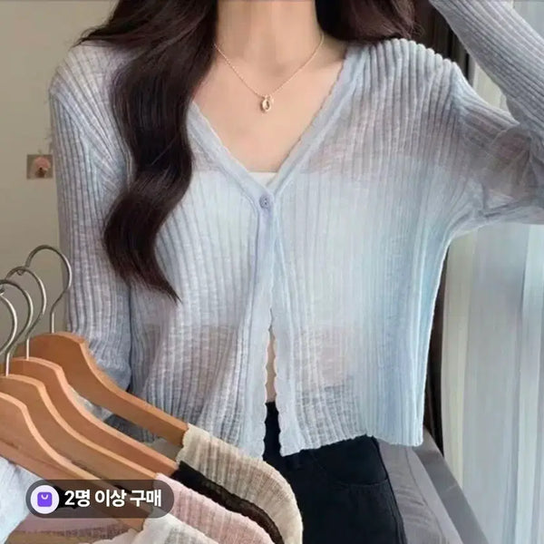 [BUNJANG] Thin Knit Cropped Cardigan / 새제품 얇은 니트 크롭 가디건