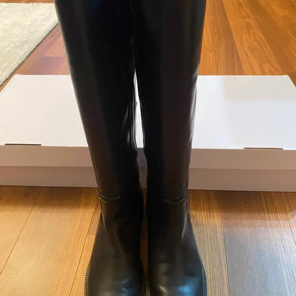 [BUNJANG] Time Black Leather Long Boots / 타임 블랙  가죽 롱부츠