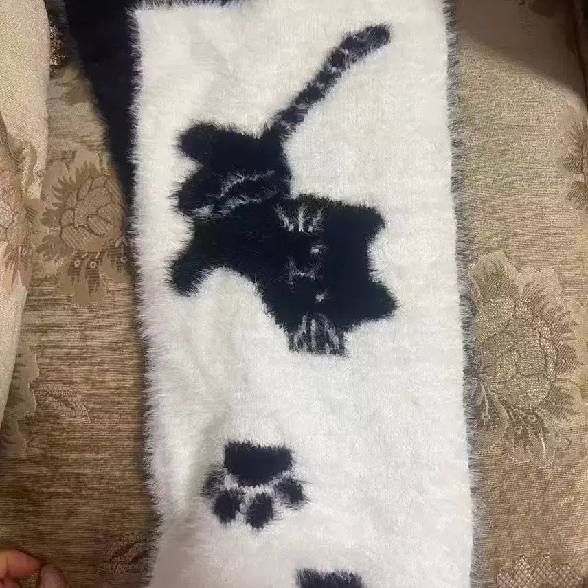 [BUNJANG] Black and White Cat Pattern Scarf / 고양이 패턴 흑백 스카프