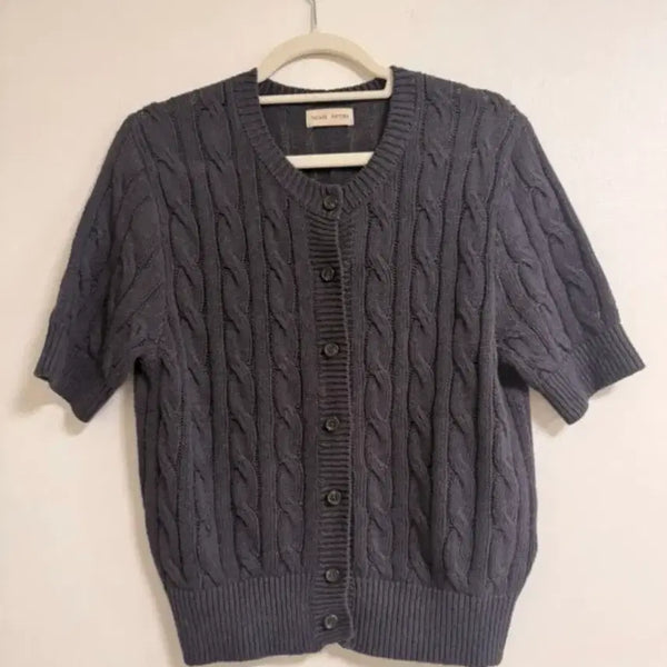 [BUNJANG] Pasad Pattern Polo Linen Cardigan Navy / 파사드패턴 폴로 린넨 가디건 네이비 색상