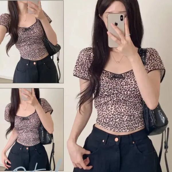 [BUNJANG] Leopard Print Short Sleeve T-Shirt / 에이블리 호피 반팔