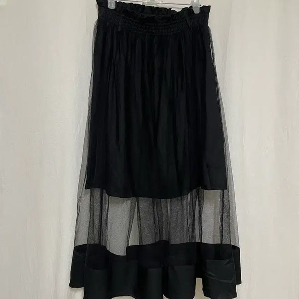 [BUNJANG] Black See-Through Layered Long Skirt / 블랙 시스루 레이어드 롱 스커트