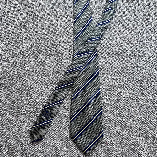 [BUNJANG] Hermès Vintage Silk Necktie Navy White Stripe / 에르메스 빈티지 정품 넥타이