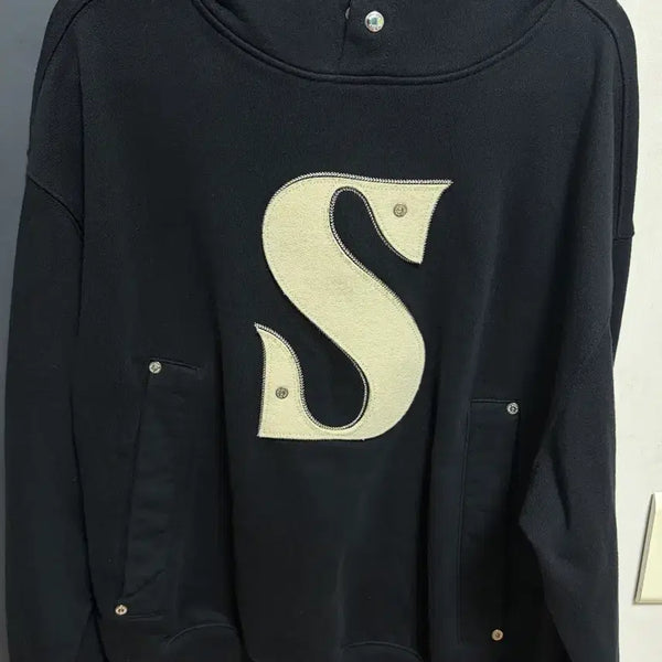 [BUNJANG] Sette Applicque Pocket Logo Hoodie Black M / 세터 아플리케 포켓 로고 후드 블랙M