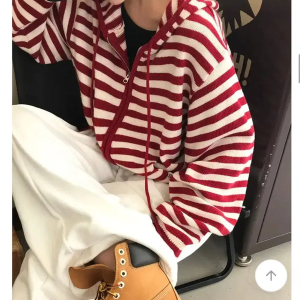 [BUNJANG] Ably Sprite Knit Zip-Up Red / 에이블리 스프라이트 니트 집업 레드