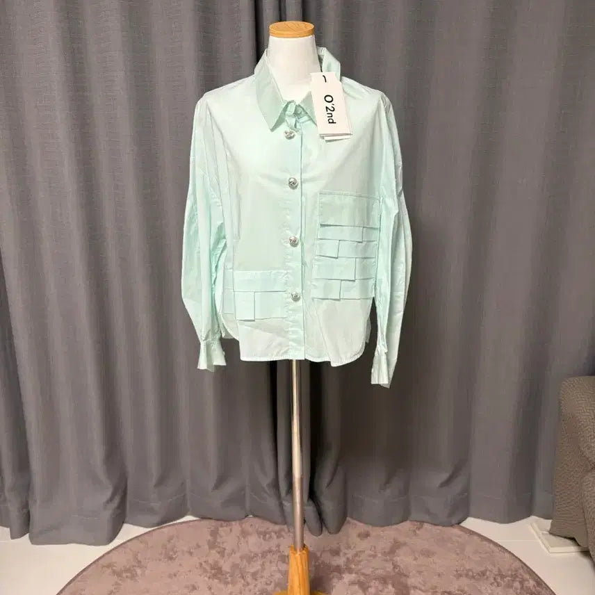 [BUNJANG] Ozsececon Pleats Panel Shirt Mint / 한섬몰 오즈세컨 플리츠 패널 셔츠 민트 새상품