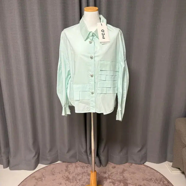 [BUNJANG] Ozsececon Pleats Panel Shirt Mint / 한섬몰 오즈세컨 플리츠 패널 셔츠 민트 새상품