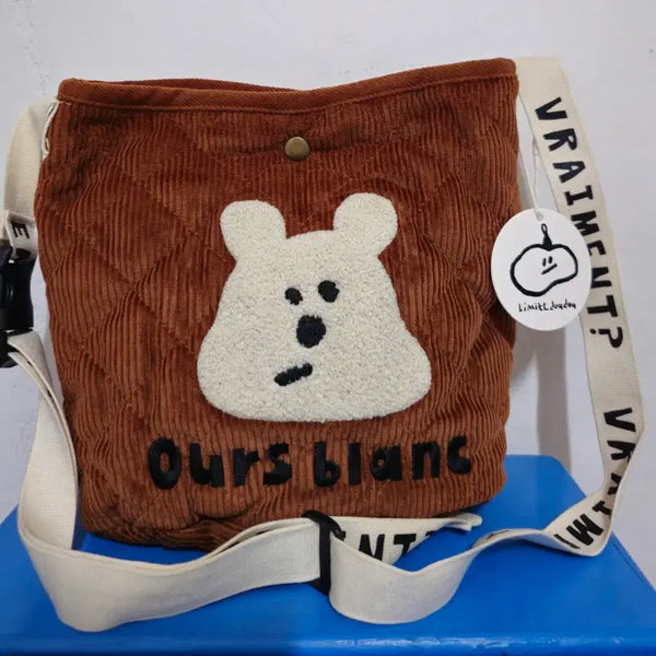 [BUNJANG] Lamitte Doodoo White Bear Corduroy Mini Cross Bag / 라미떼두두 하얀곰 코듀로이 미니 크로스백. 25.*20*12. 새상품