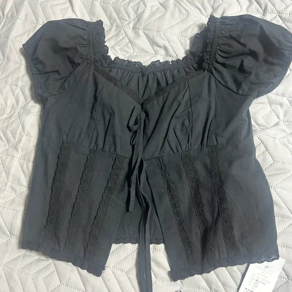 [BUNJANG] Loop Black Frill Blouse FREE / 루프-블랙 프릴 블라우스 FREE