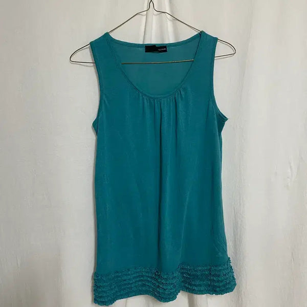 [BUNJANG] Turkish Blue Shirring Frill Sleeveless Top / 터키블루 셔링 프릴 나시