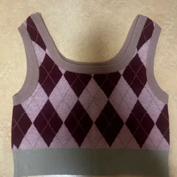 [BUNJANG] Your Name Here Argyle Color-Block Vest (S) / 유어네임히얼 아가일 배색 베스트 (S)
