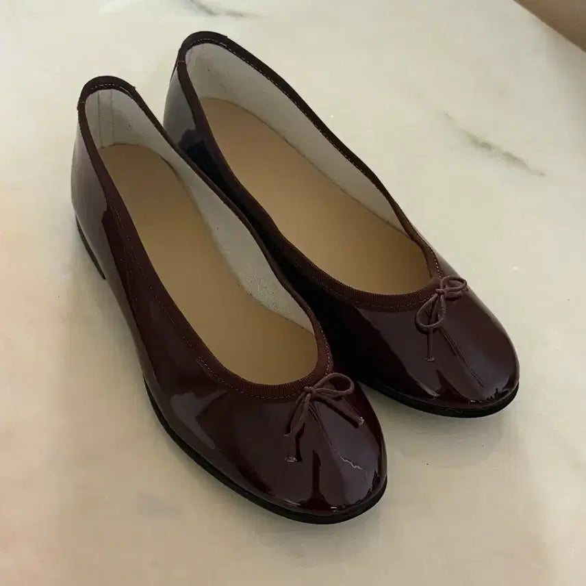 [BUNJANG] Bean Flat Burgundy Enamel Shoes / 콩나무 플랫 버건디에나멜 새상품