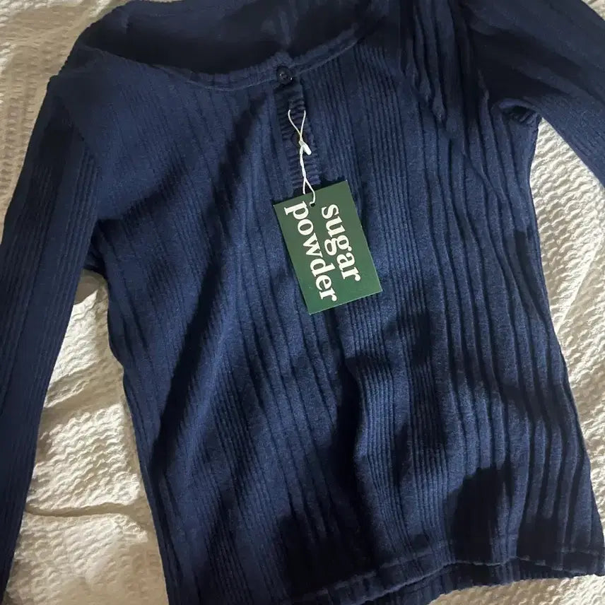 [BUNJANG] Sugar Powder Ribbed Knit Navy / 슈가파우더 골지 니트 네이비