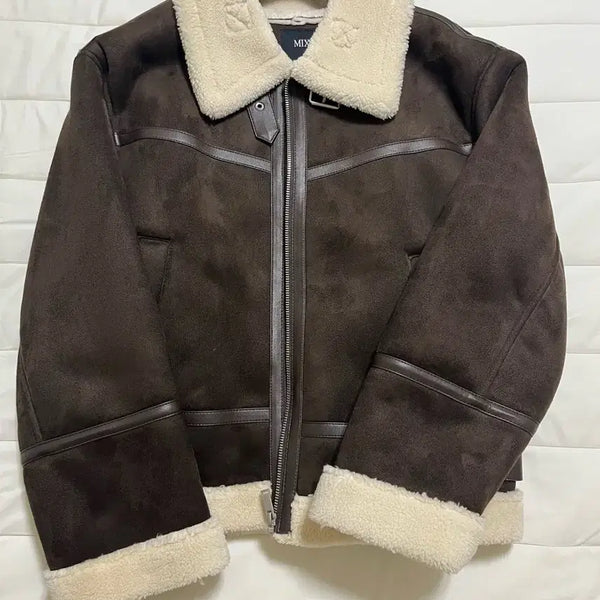 [BUNJANG] MIXXO Suede High Neck Mustang Brown / 미쏘 스탠카라 무스탕 브라운 스웨이드 하이넥