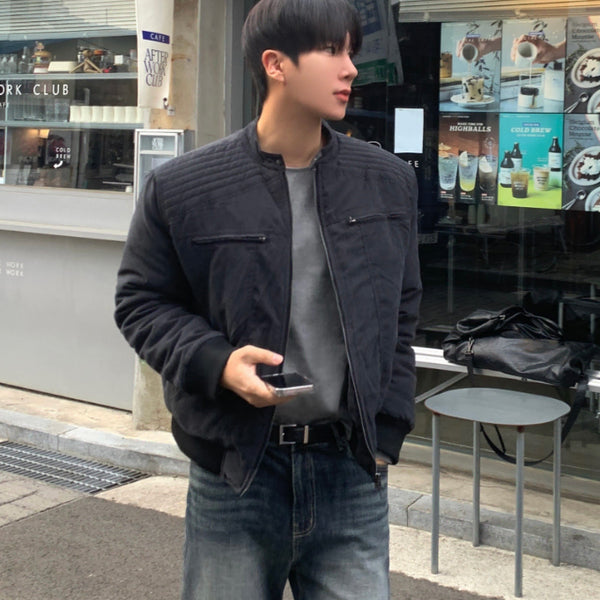 [BUNJANG] Biker Bomber Padded Jacket / L / 블랙 ) 어깨 넓어보이는 바이커 봄버 패딩 자켓