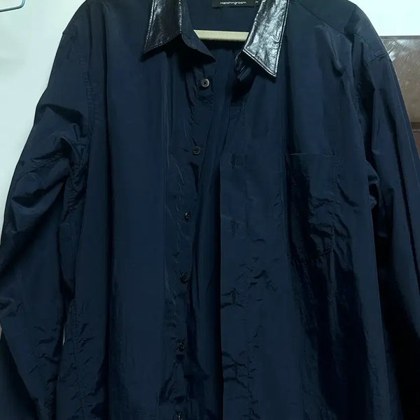 [BUNJANG] Haechiroom Leather Collar Shirt Navy Size 2 / 해칭룸 레더카라 셔츠 네이비 2사이즈