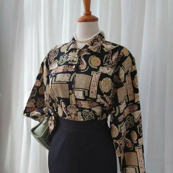 [BUNJANG] Vintage Pattern Shirt Blouse / 빈티지 패턴 셔츠 블라우스
