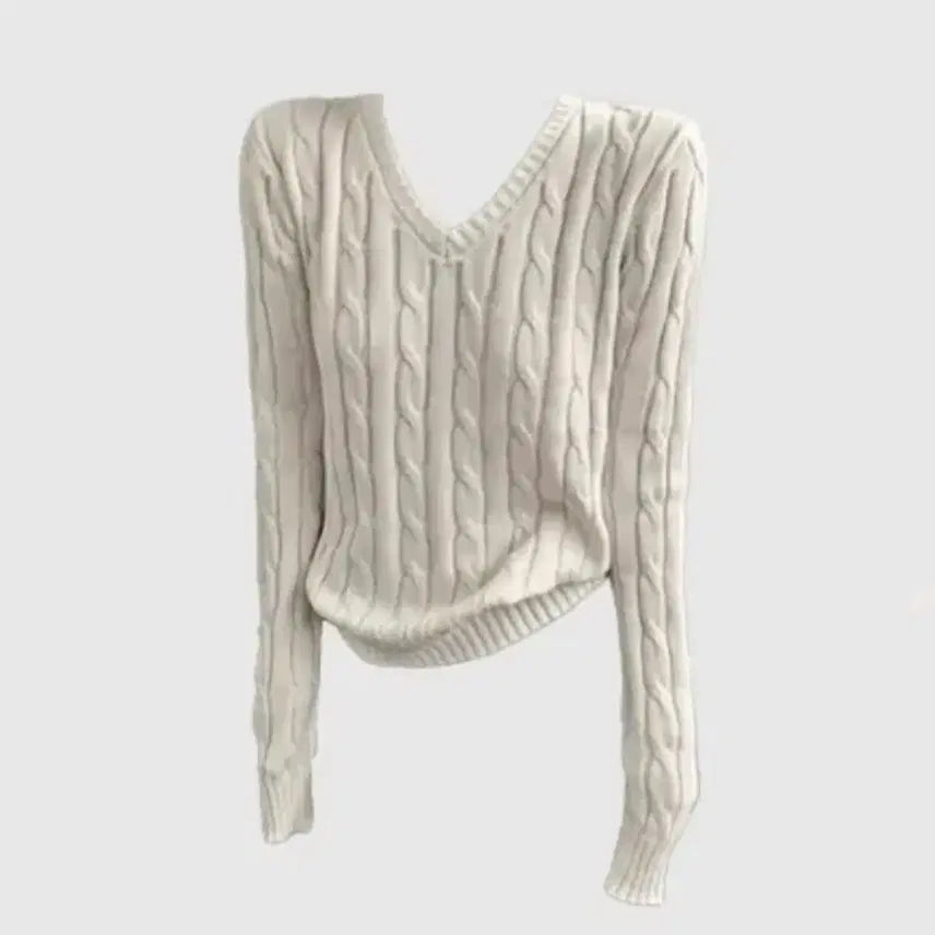 [BUNJANG] Leafy Twist V-Neck Knit Ivory / 리프레 꽈배기 브이넥 니트 아이보리