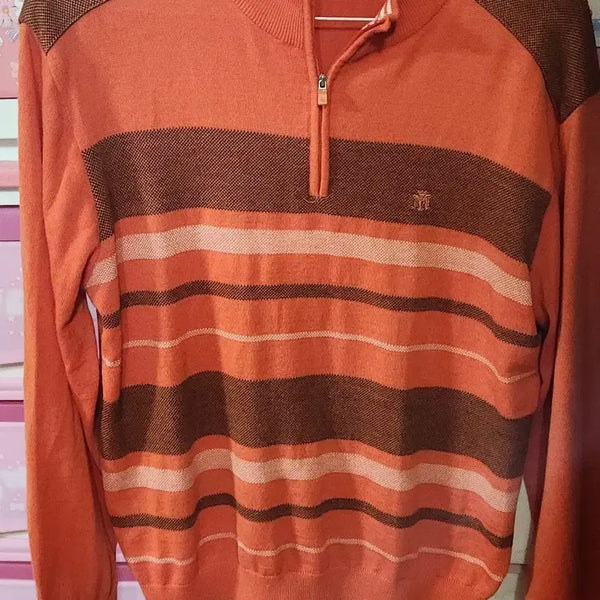 [BUNJANG] Imperial Men's Striped Half-Zip Knit Sweater / 임페리얼 니트 스웨터 오렌지 브라운 스트라이프세탁완료