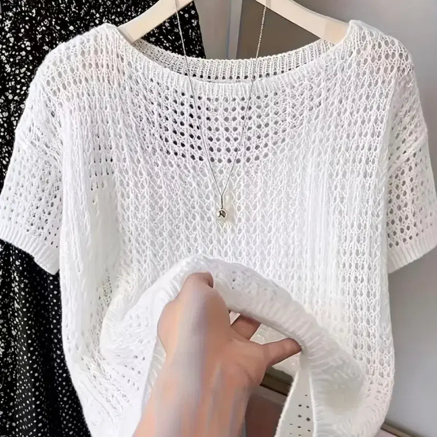 [BUNJANG] White Net Knit Top - New Arrival / 화이트 그물 니트 .새상품