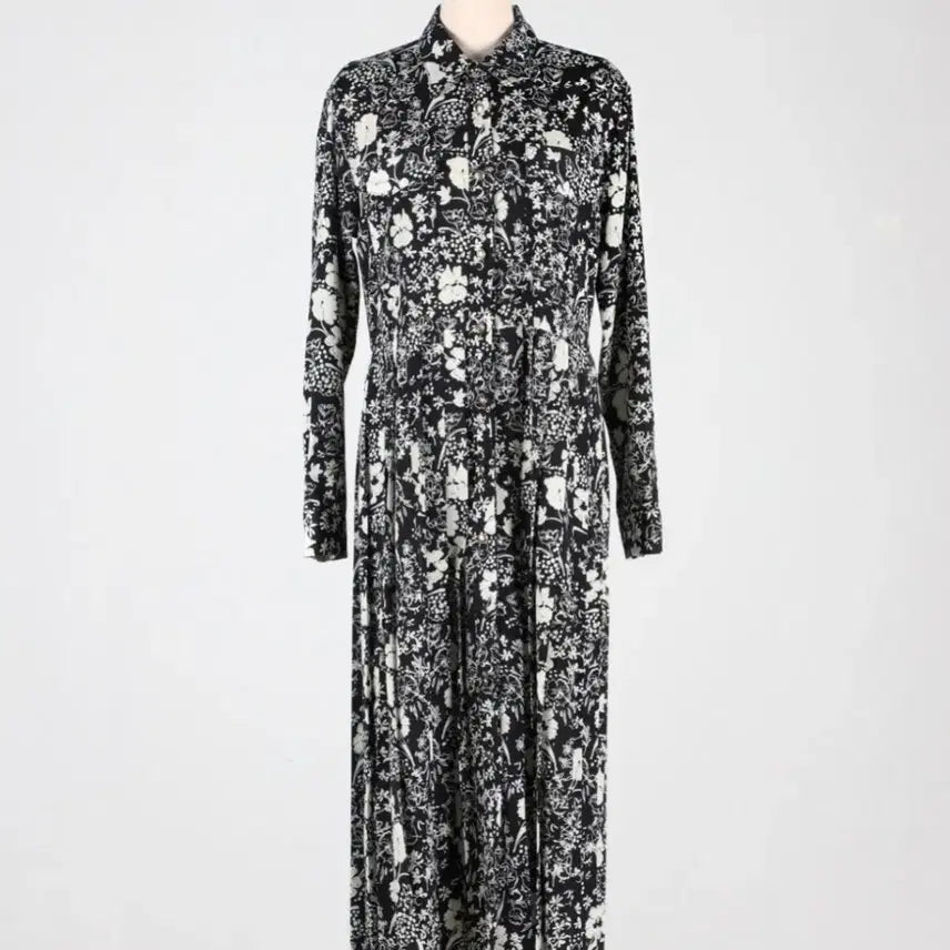 [BUNJANG] Black Flower Pattern Long Dress / 블랙 플라워 패턴 롱원피스