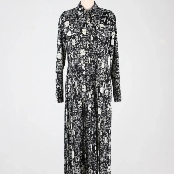 [BUNJANG] Black Flower Pattern Long Dress / 블랙 플라워 패턴 롱원피스