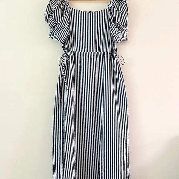 [BUNJANG] Stripe Puff Sleeve Long Dress / 여름세일) 스트라이프 퍼프소매 롱 원피스