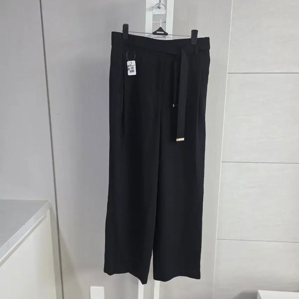 [BUNJANG] Satin Belt Wide Pants Black / 새틴 벨트 와이드 팬츠 블랙