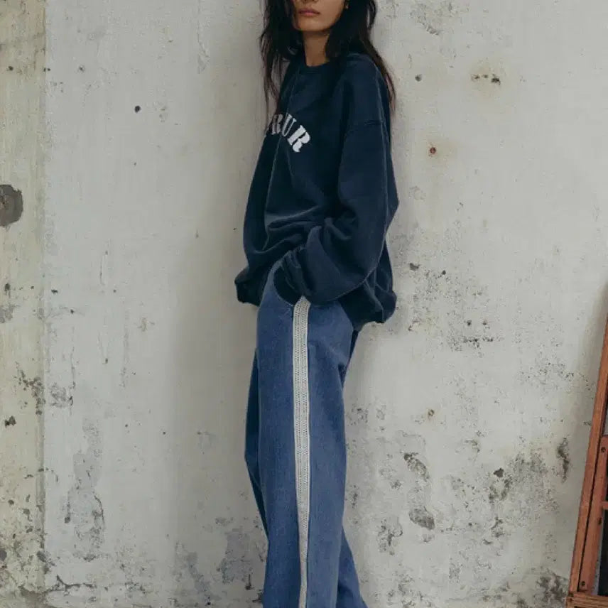 [BUNJANG] Freeter Lace Track Denim Pants / 프리터 레이스 트랙 데님