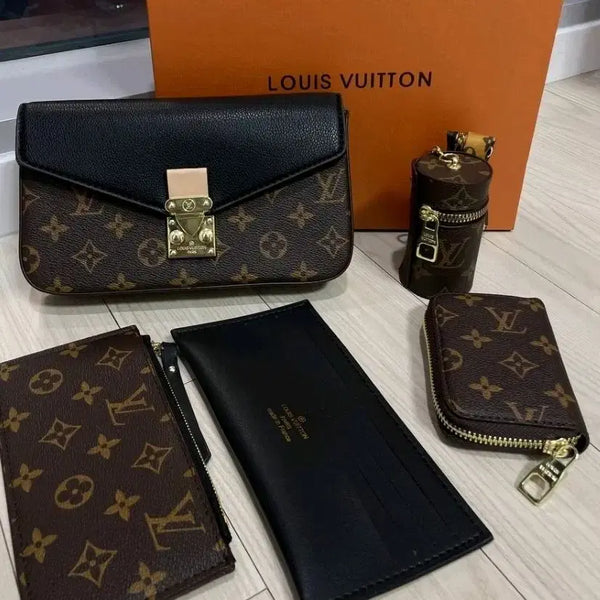 [BUNJANG] Monogram Pattern Shoulder Bag Set with Card Wallet and Pouch / 고급스러운 모노그램 패턴 숄더백 세트