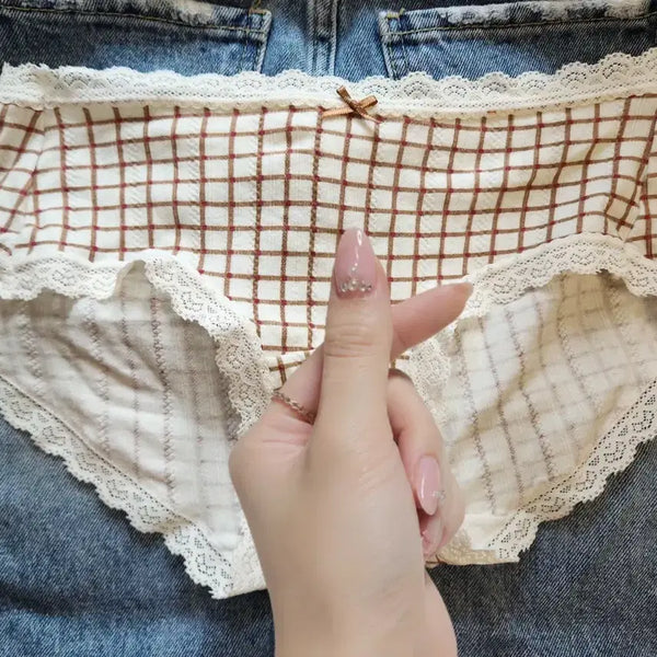 [BUNJANG] Women's Checked Lace Panties / (중고) 체크 레이스 여성팬티 속옷