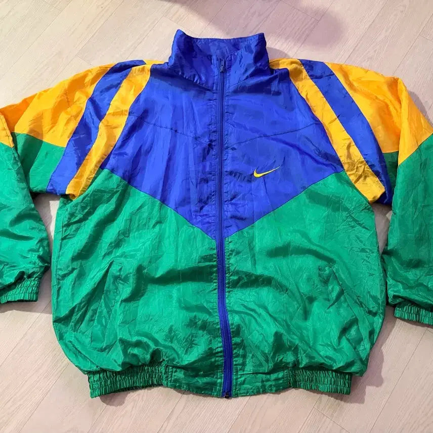 [BUNJANG] Nike Vintage Old School Windbreaker Jacket / 나이키 올드스쿨 빈티지 바람막이 자켓 블루 그린 옐로우