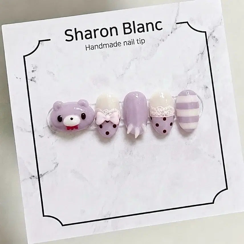 [BUNJANG] Purple Gloomy Bear Nail Tips - 15 Shape Options / 퍼플 가로 글루미베어 네일팁 / 15종 쉐입