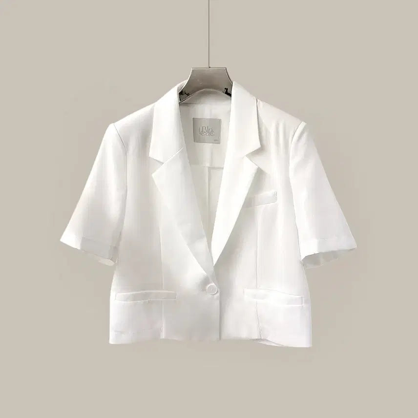 [BUNJANG] Kara Pocket Short Sleeve Jacket Shoulder Pad / 카라 포켓 숏 반팔 자켓 어깨패드 (J1154)